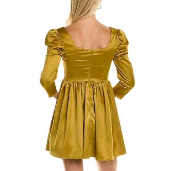 Revolve Mirabel Satin Mini Babydoll Dress Gold Chartreuse Size S NWT - Picture 4 of 14